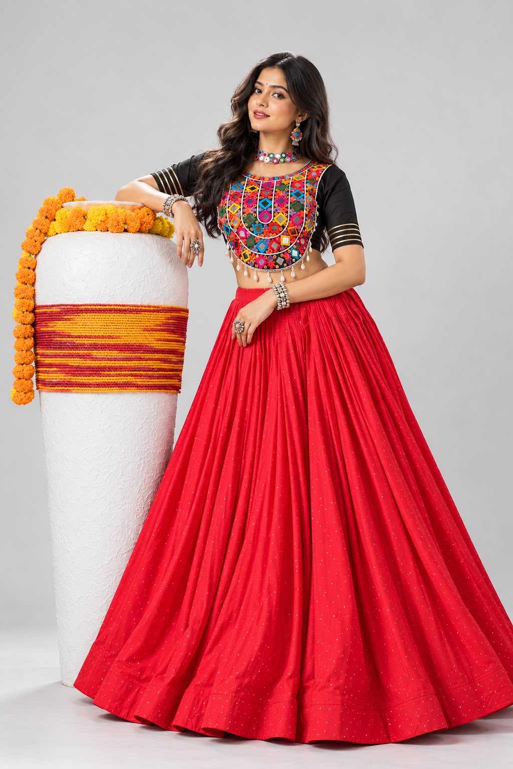 Cotton Traditional Lehenga in Sky