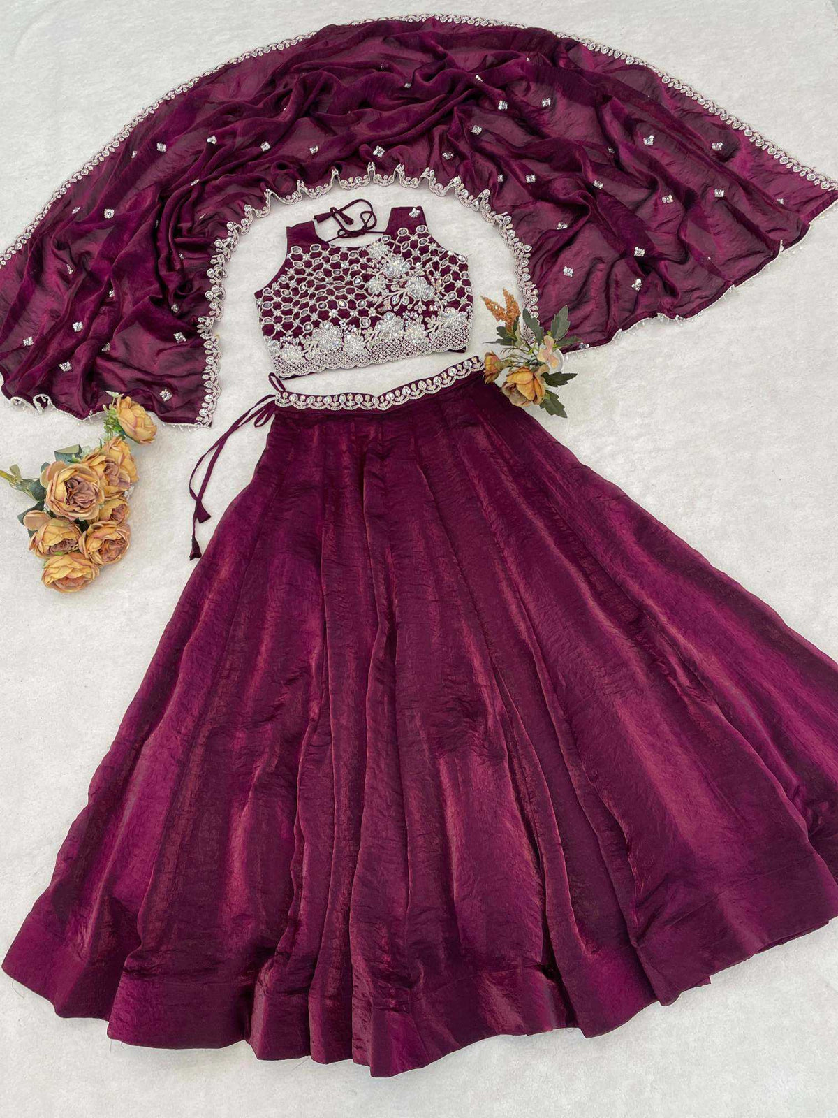 Fancy Lehenga in Dark Wine