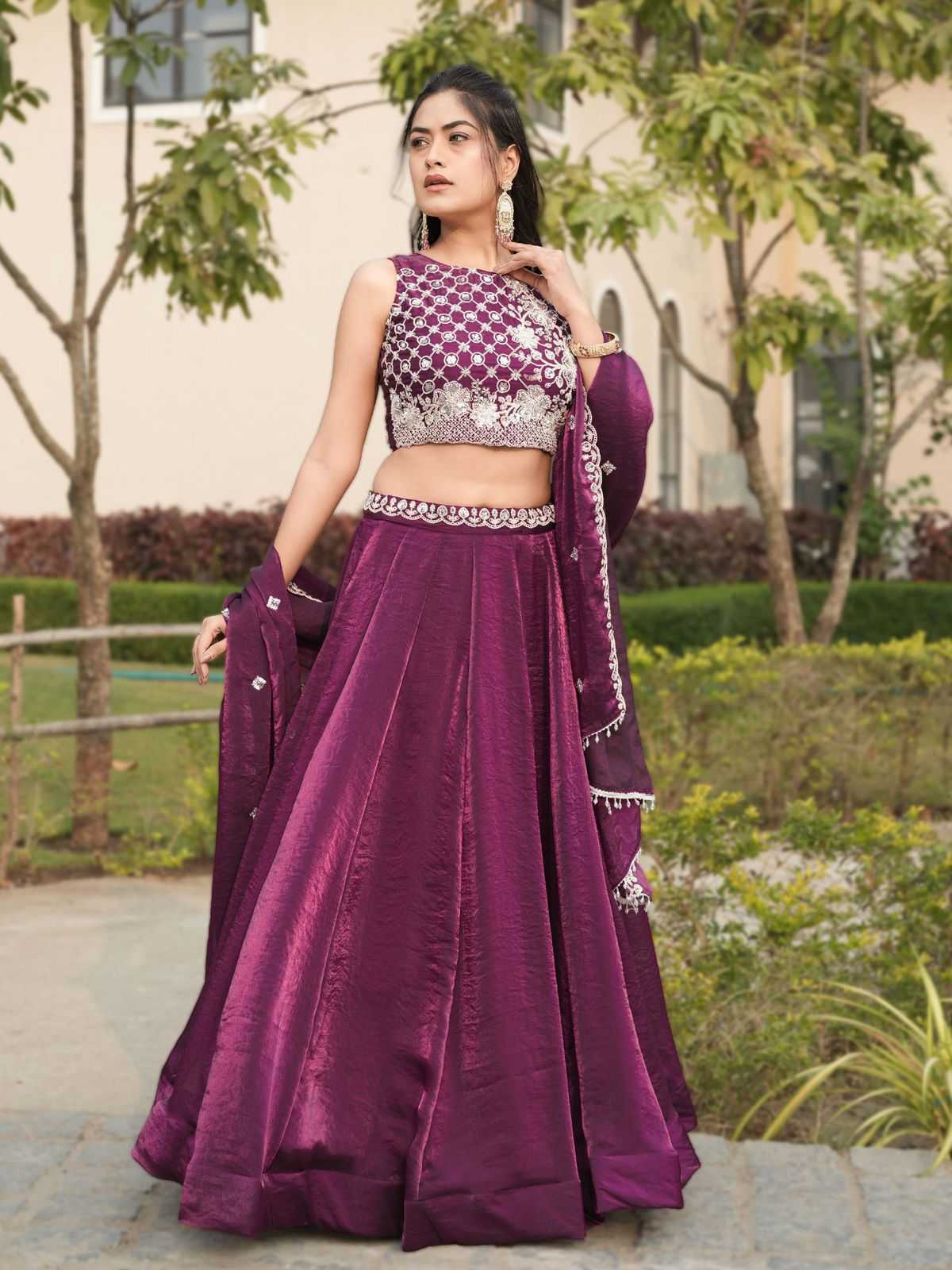 Fancy Lehenga in Dark Wine