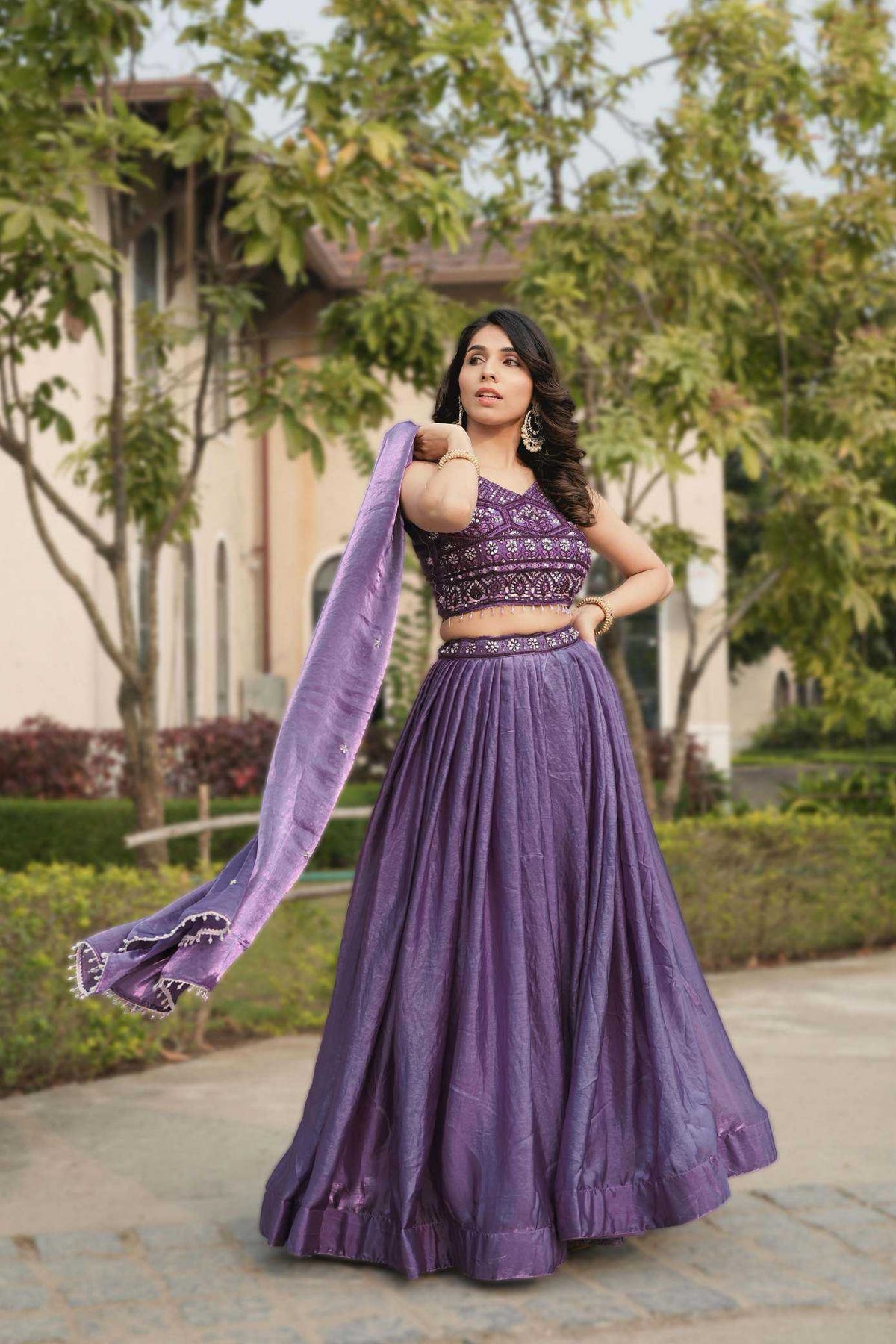 Fancy Lehenga in Dark Wine