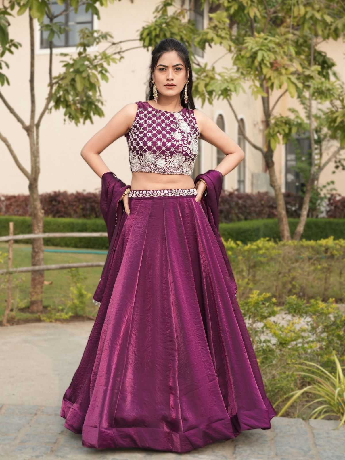 Fancy Lehenga in Dark Wine