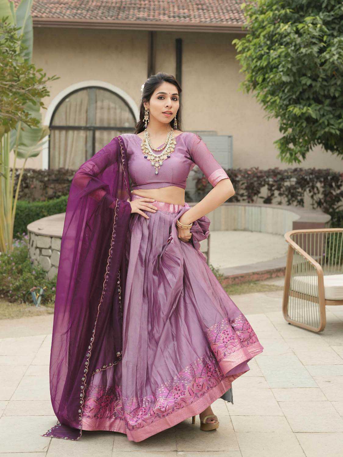 Shimmer Silk Fancy Lehenga in Lavender
