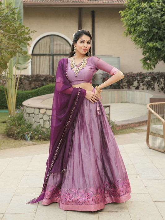 Shimmer Silk Fancy Lehenga in Lavender