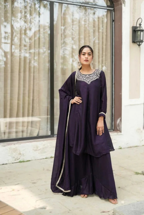Soft Vichitra Embroidery Suit 8140