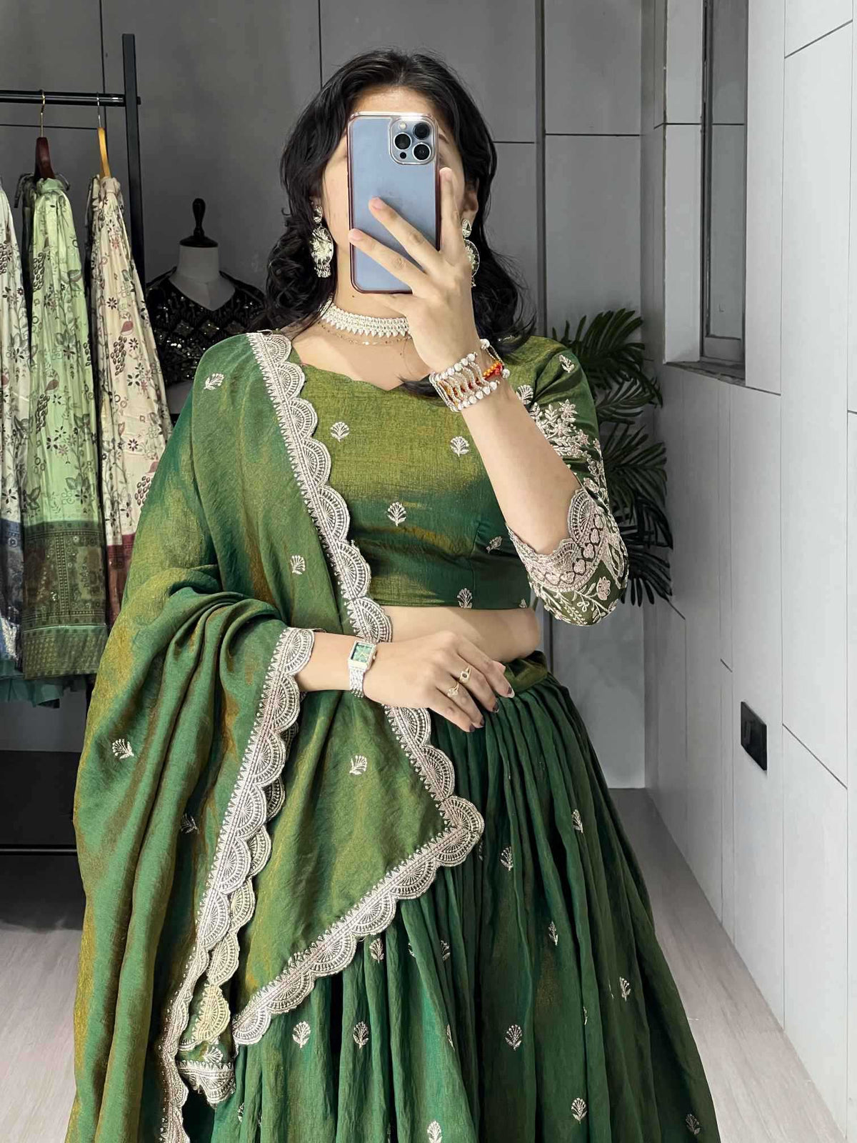 Soft Vichitra Embroidered Lehenga