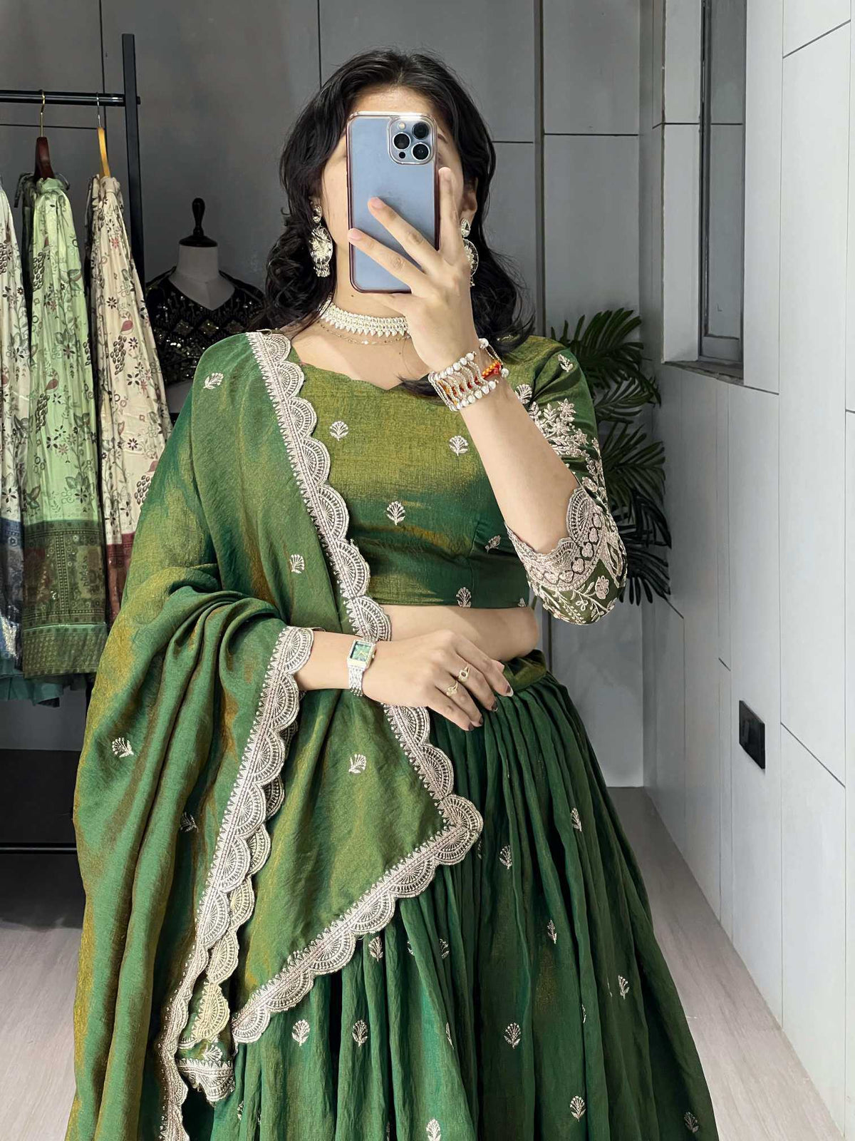 Soft Vichitra Embroidered Lehenga 8215