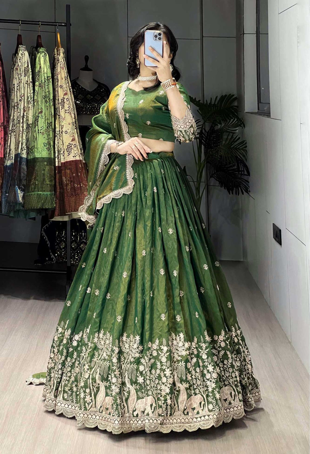 Soft Vichitra Embroidered Lehenga 8215