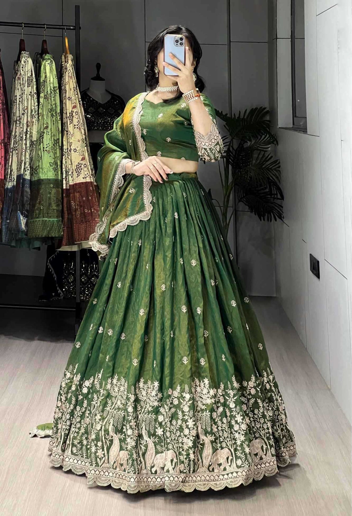 Soft Vichitra Embroidered Lehenga