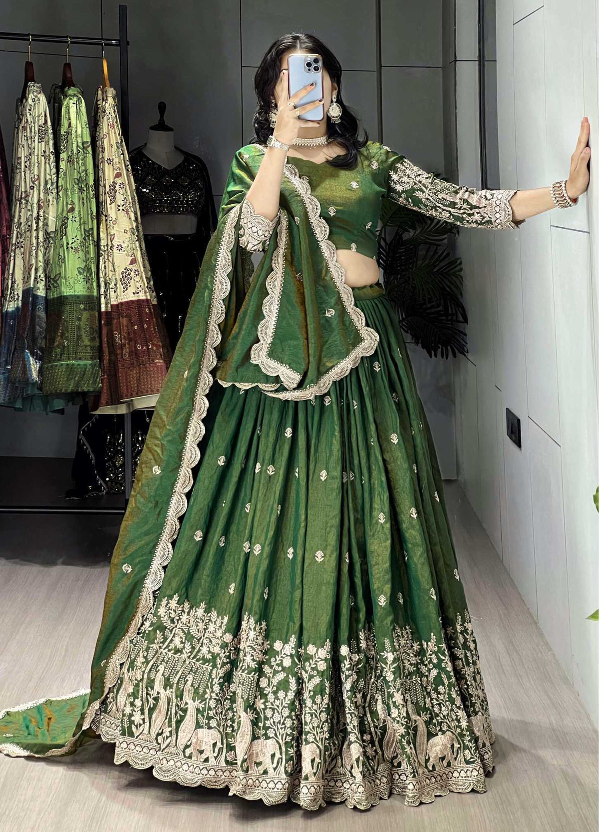 Soft Vichitra Embroidered Lehenga 8215
