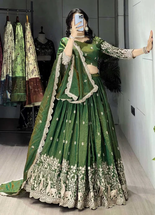 Soft Vichitra Embroidered Lehenga 8215