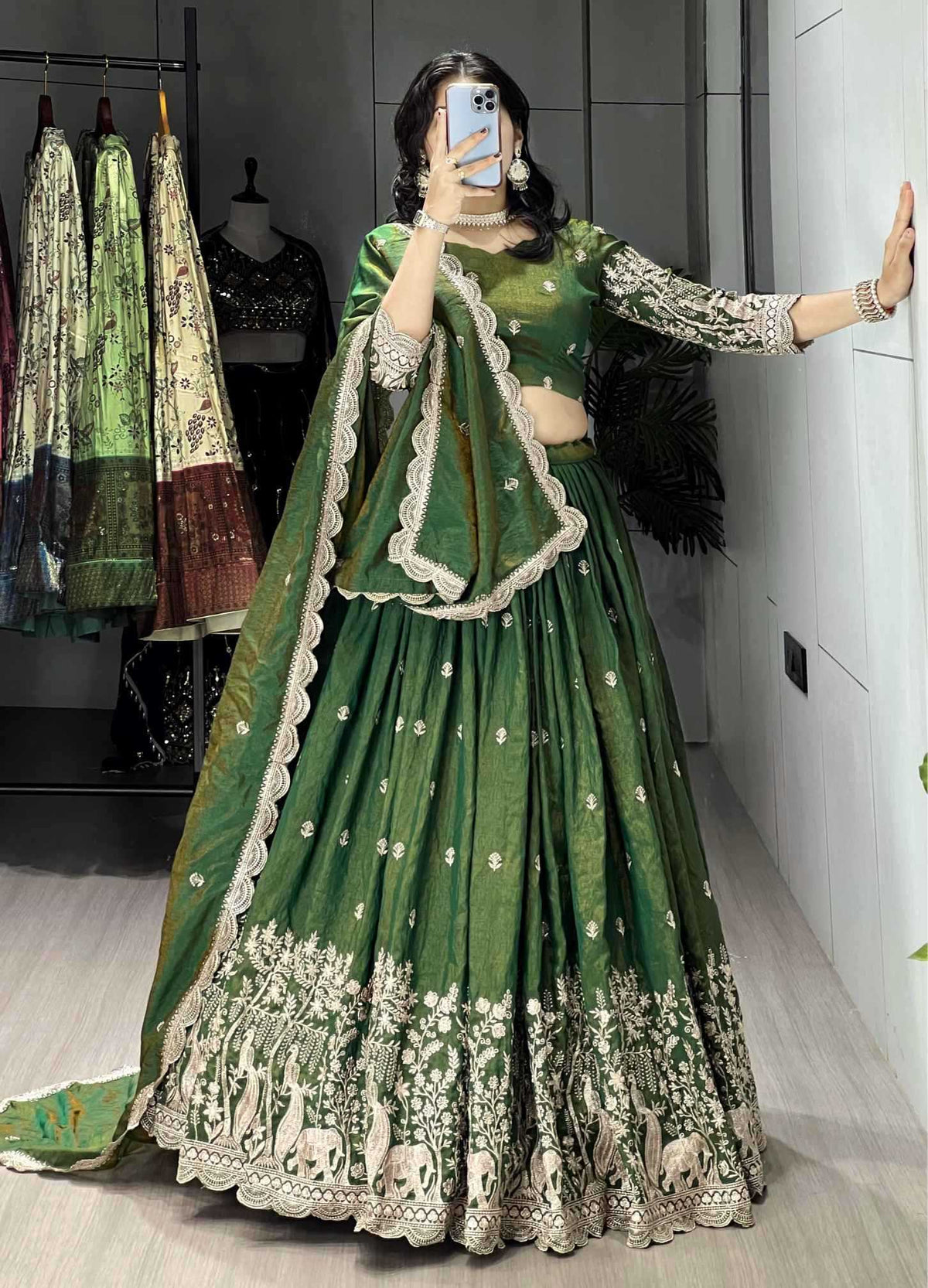 Soft Vichitra Embroidered Lehenga