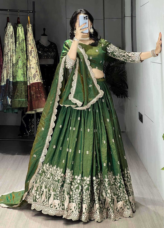 Soft Vichitra Embroidered Lehenga