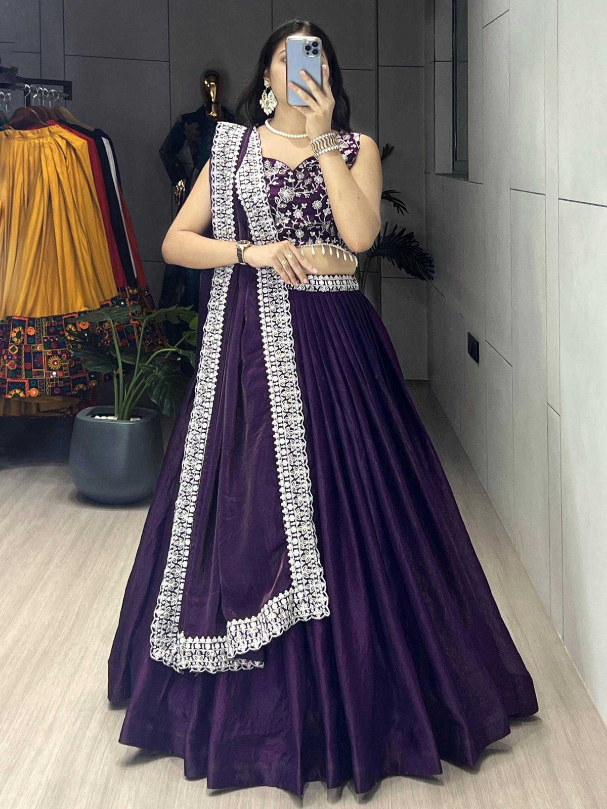 Satin Embroidered Lehenga