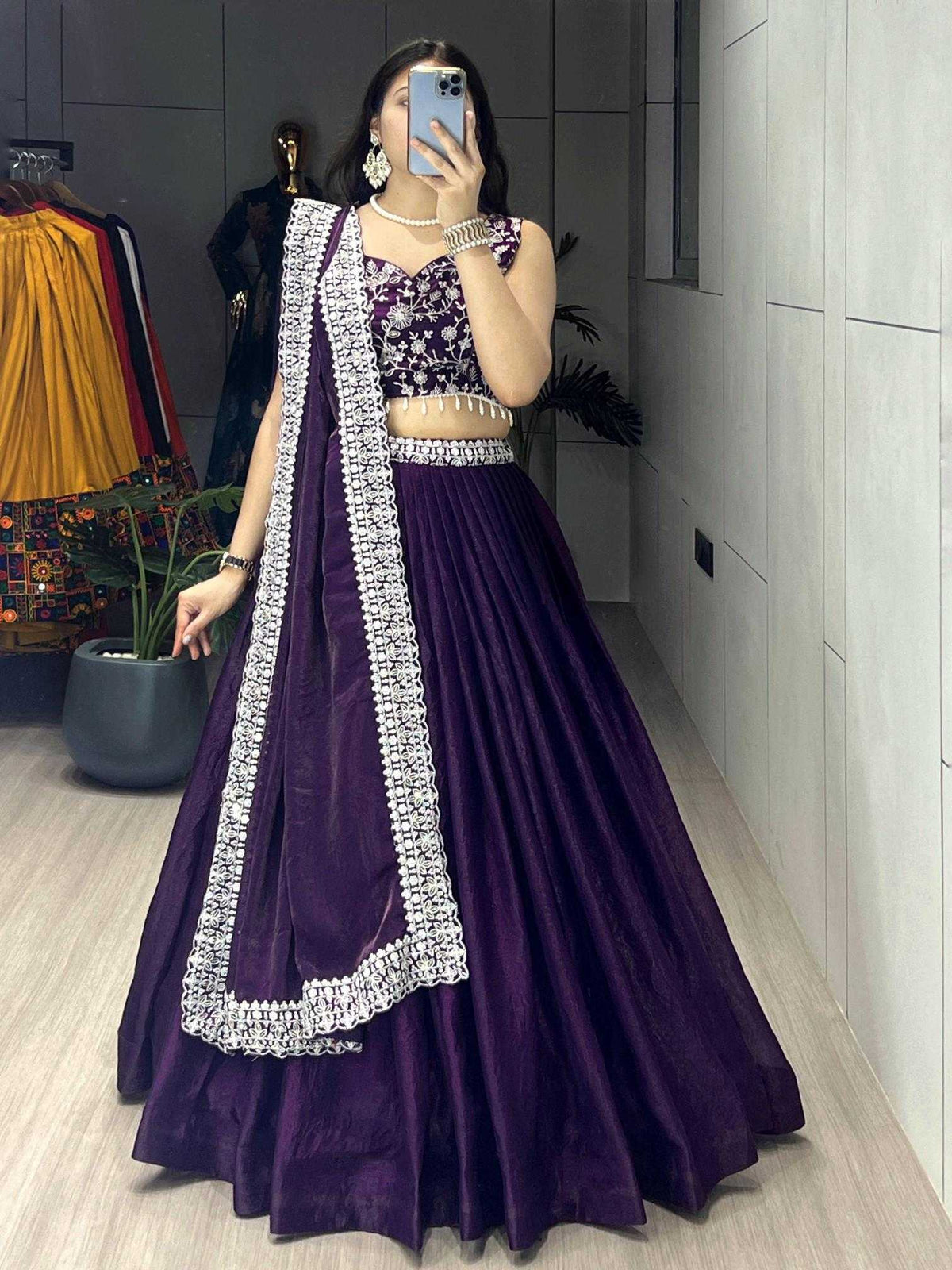 Satin Embroidered Lehenga