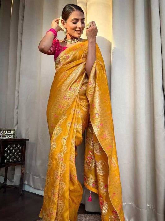 Banarasi Soft Silk Saree in Mustard
