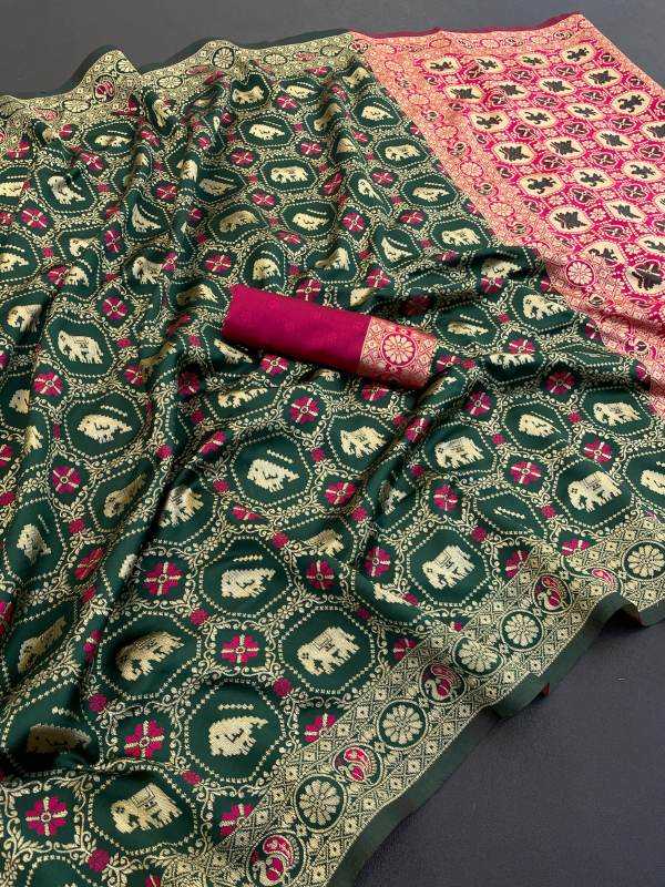 Banarasi Soft Silk Saree in Dark Green