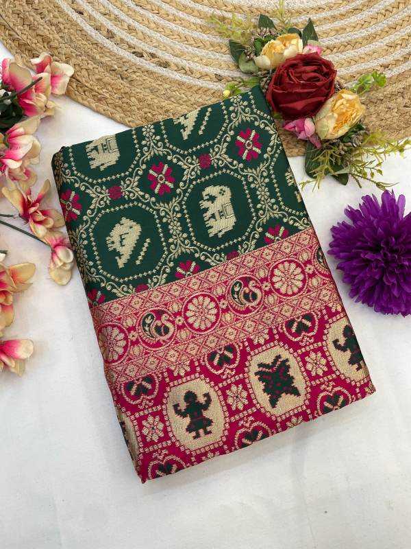 Banarasi Soft Silk Saree in Dark Green