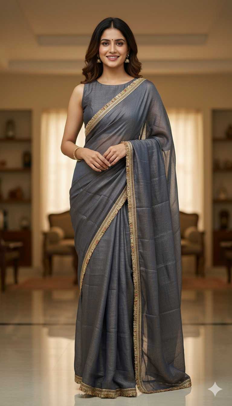 Chiffon Designer Saree in Grey