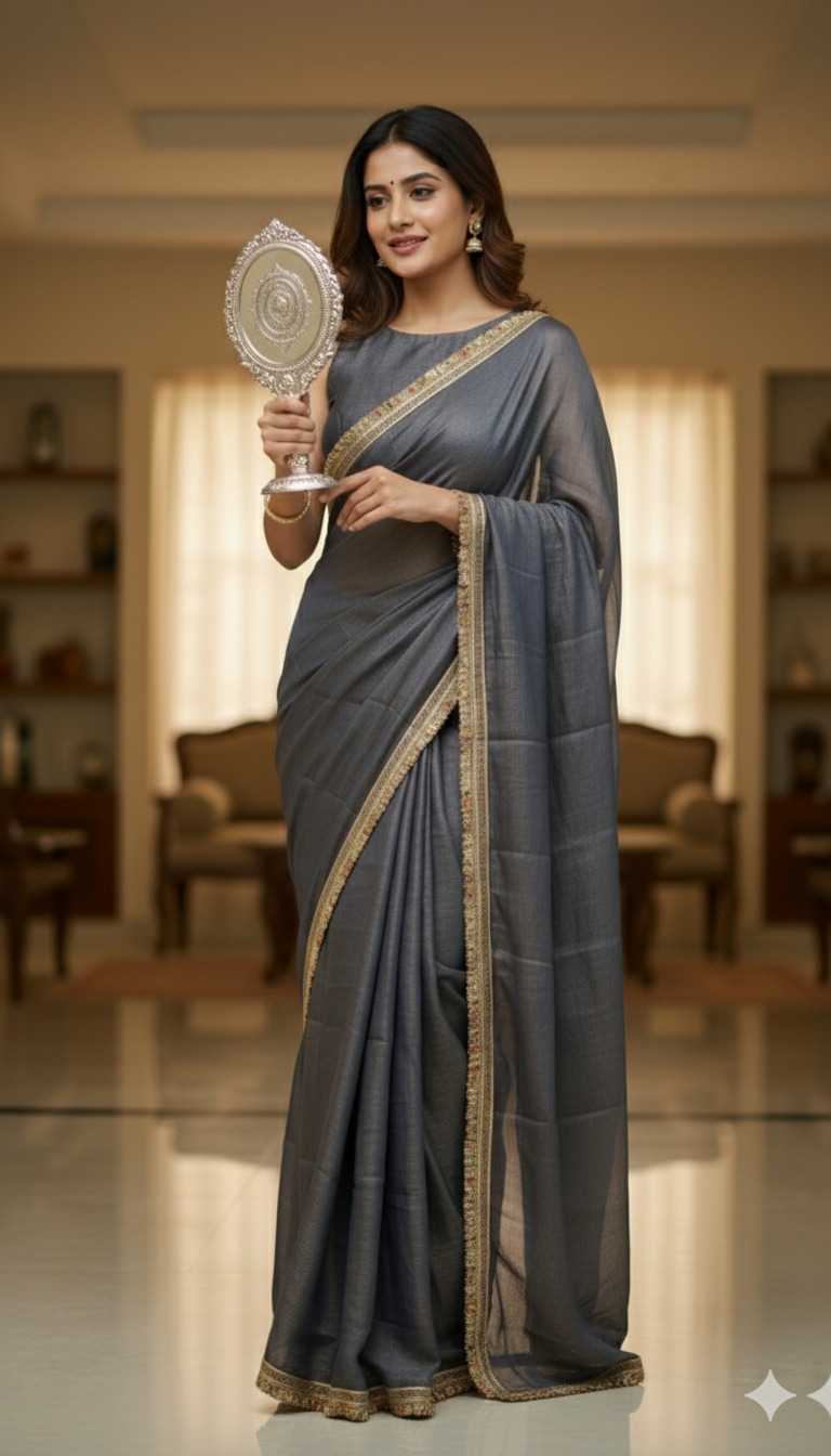 Chiffon Designer Saree in Grey