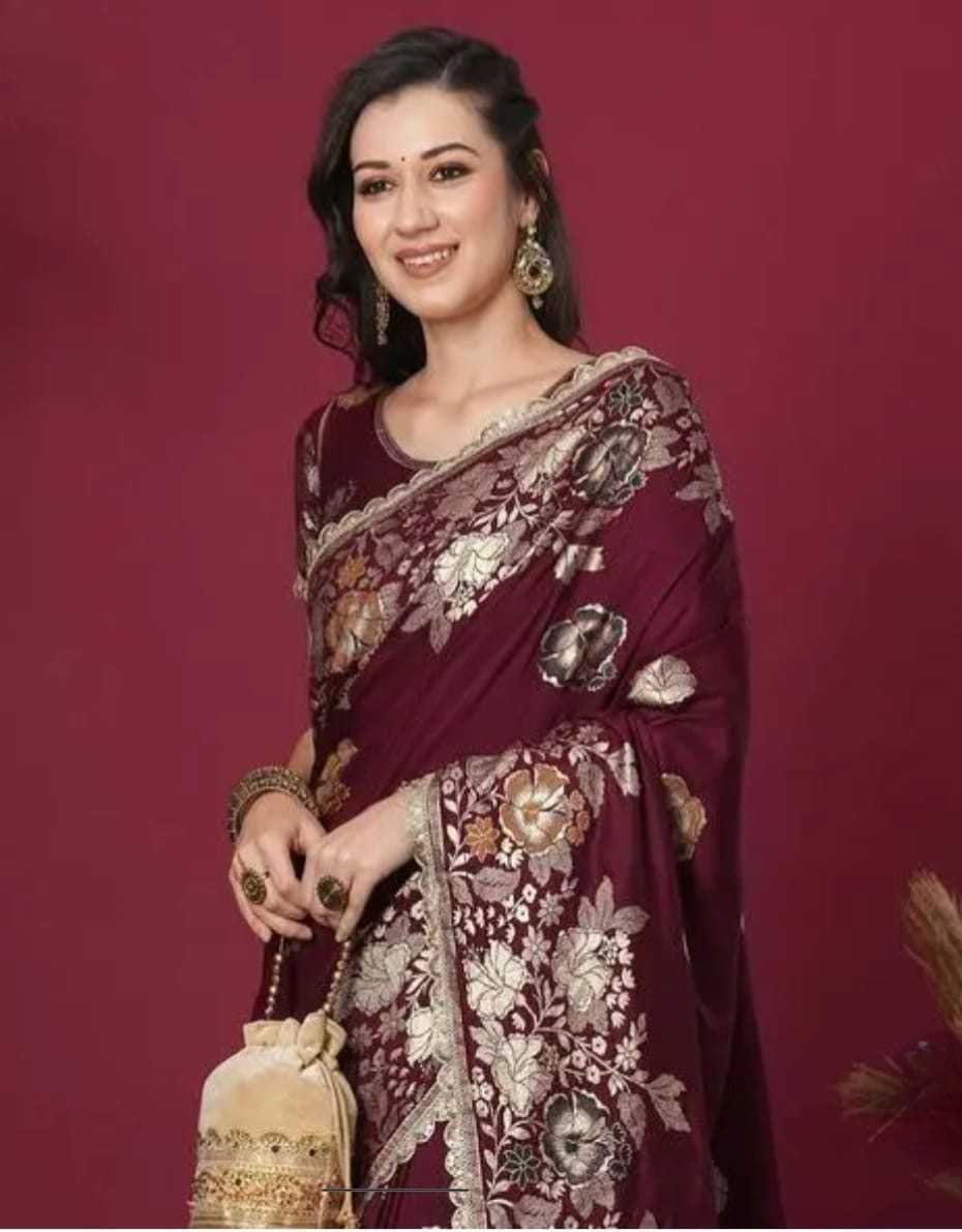 Banarasi Soft Silk Saree in Maroon