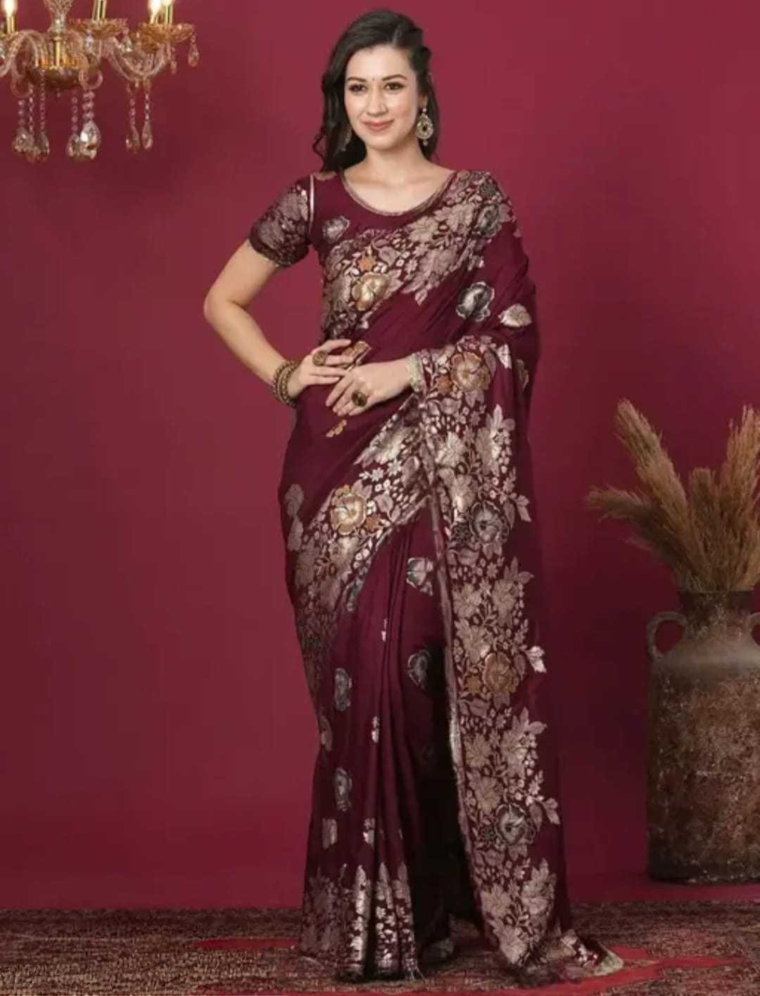 Banarasi Soft Silk Saree in Maroon