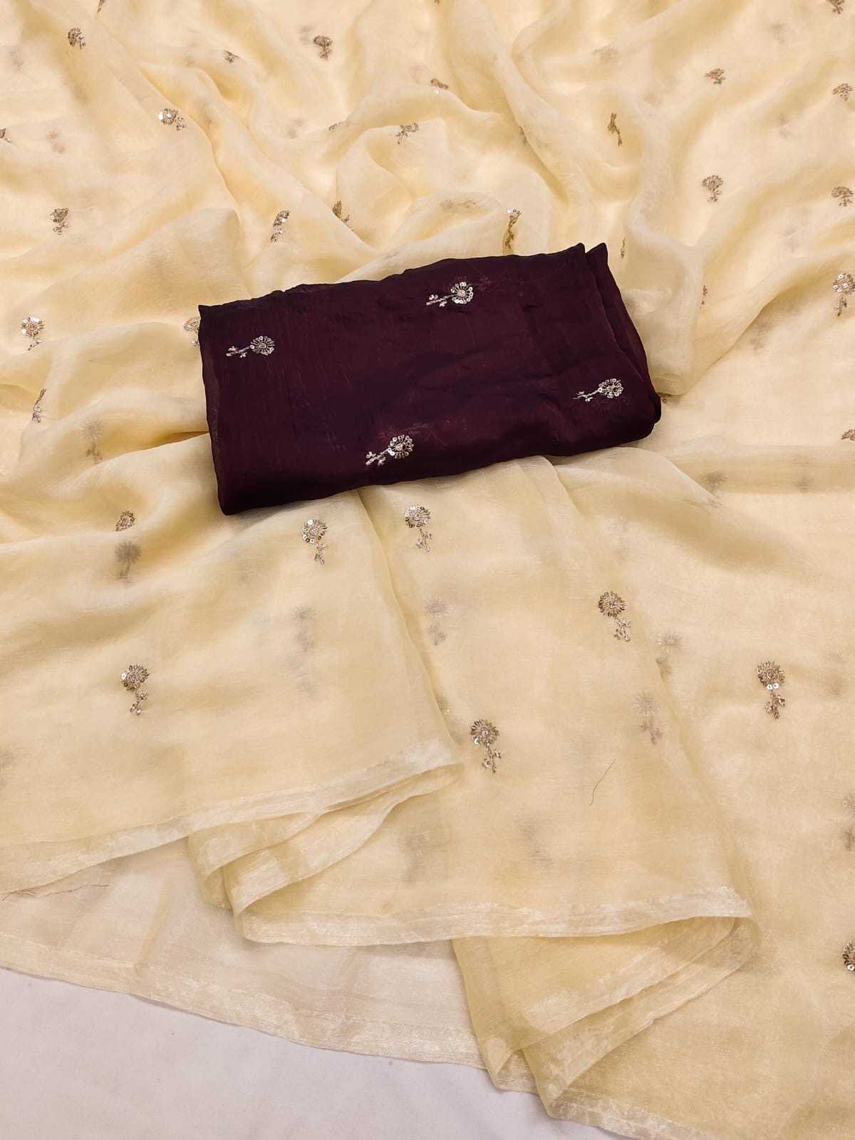 Chiffon Sequence Saree in Cream