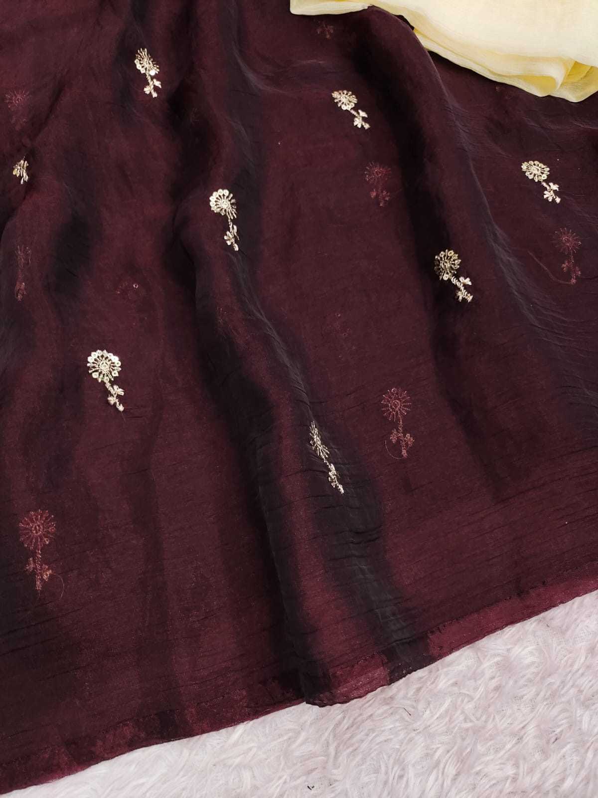 Chiffon Sequence Saree in Cream