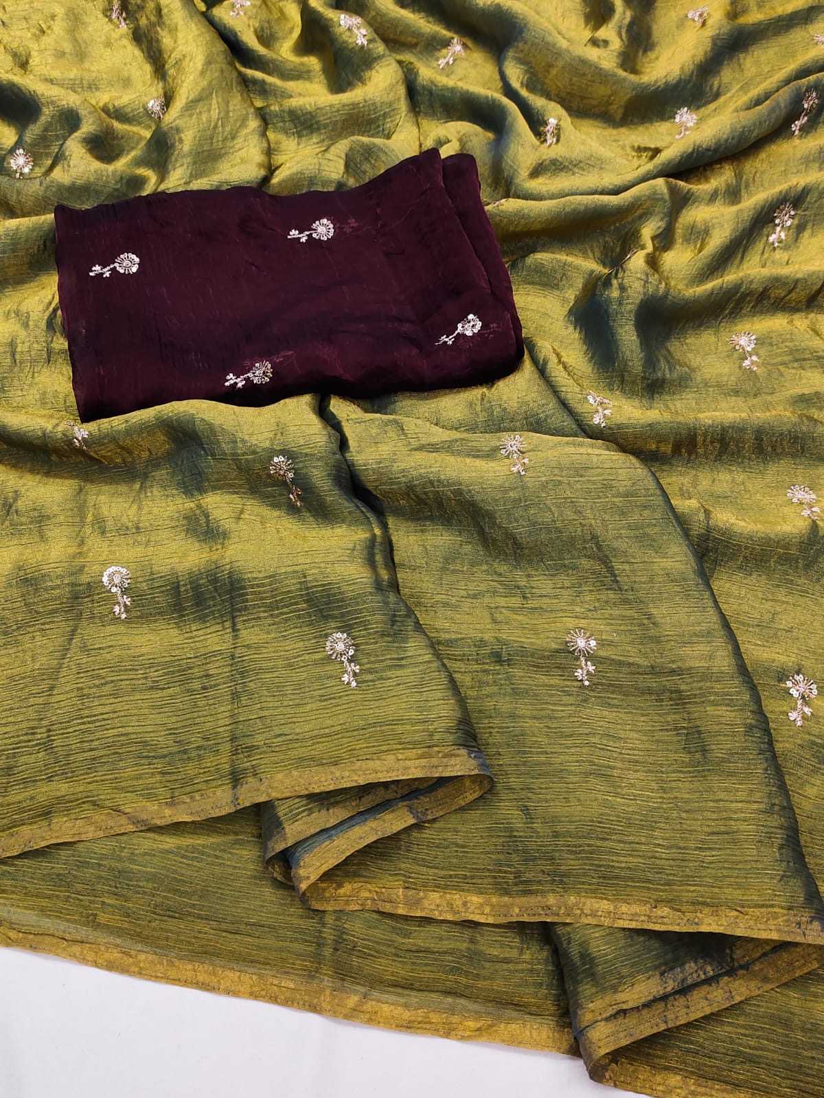 Chiffon Sequence Saree in Cream