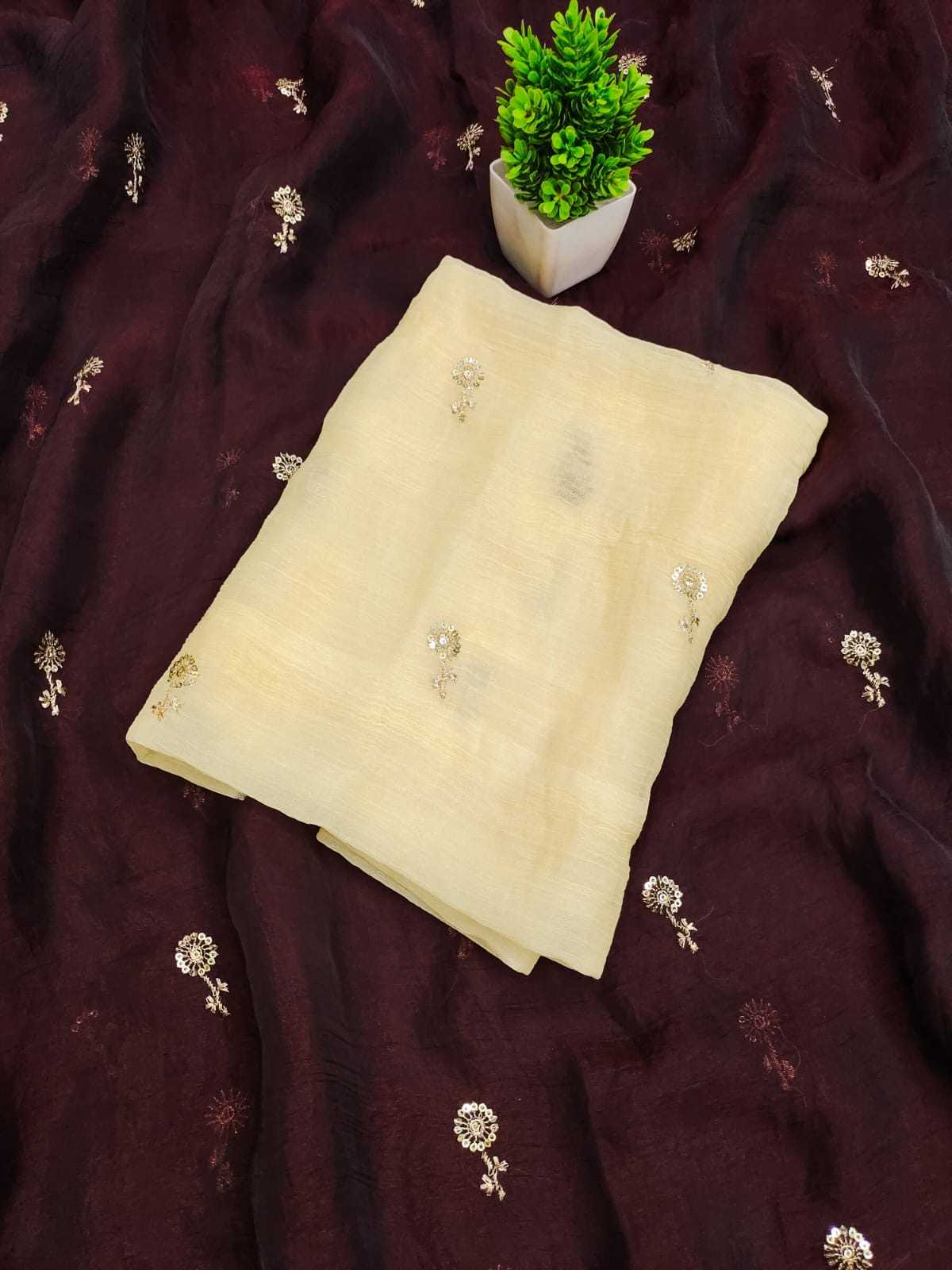 Chiffon Sequence Saree in Cream