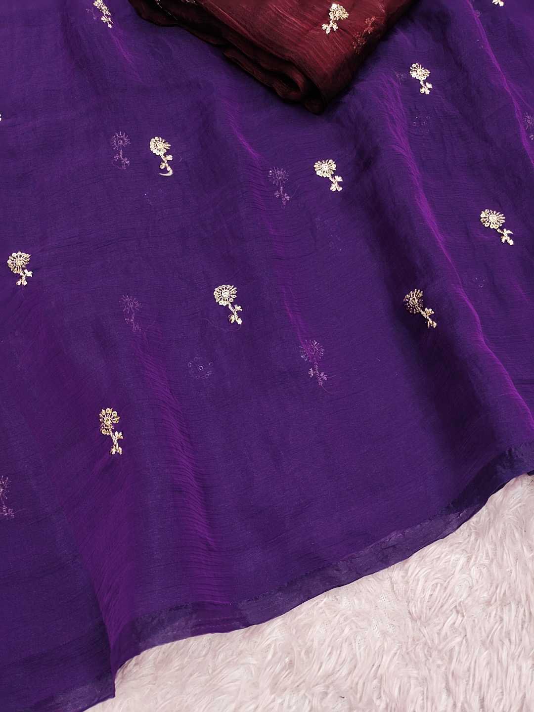 Chiffon Sequence Saree in Cream