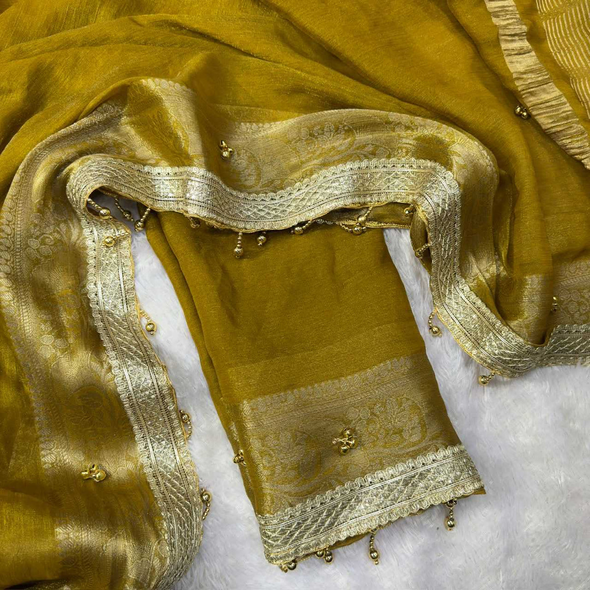 Chiffon Designer Saree in Mustard