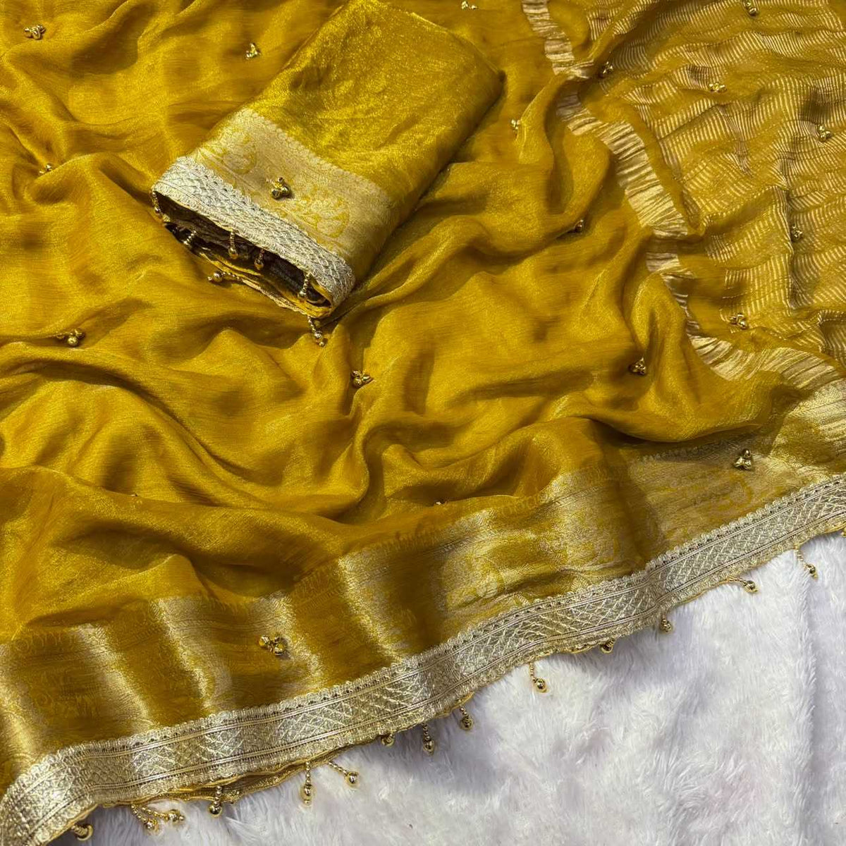 Chiffon Designer Saree in Mustard