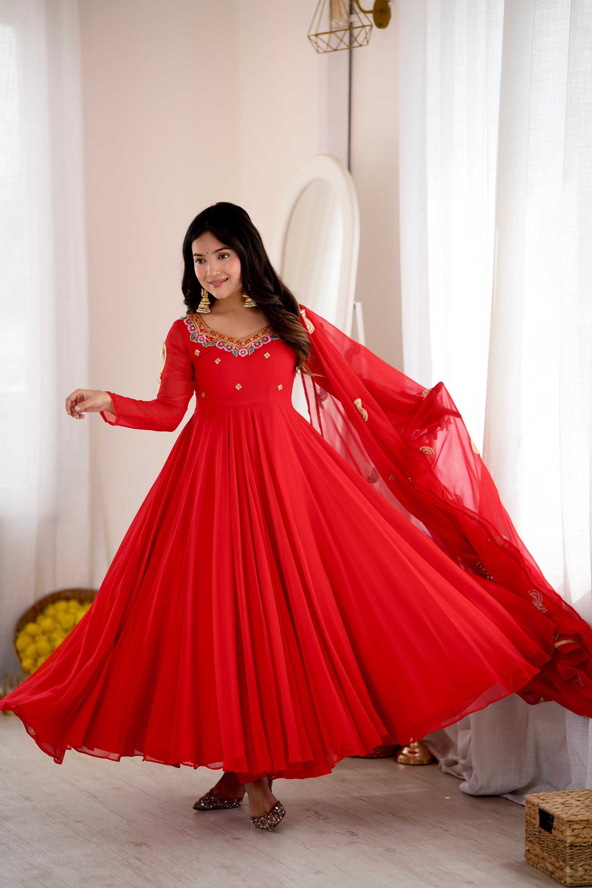 Faux Georgette Embroidery Gown 5363