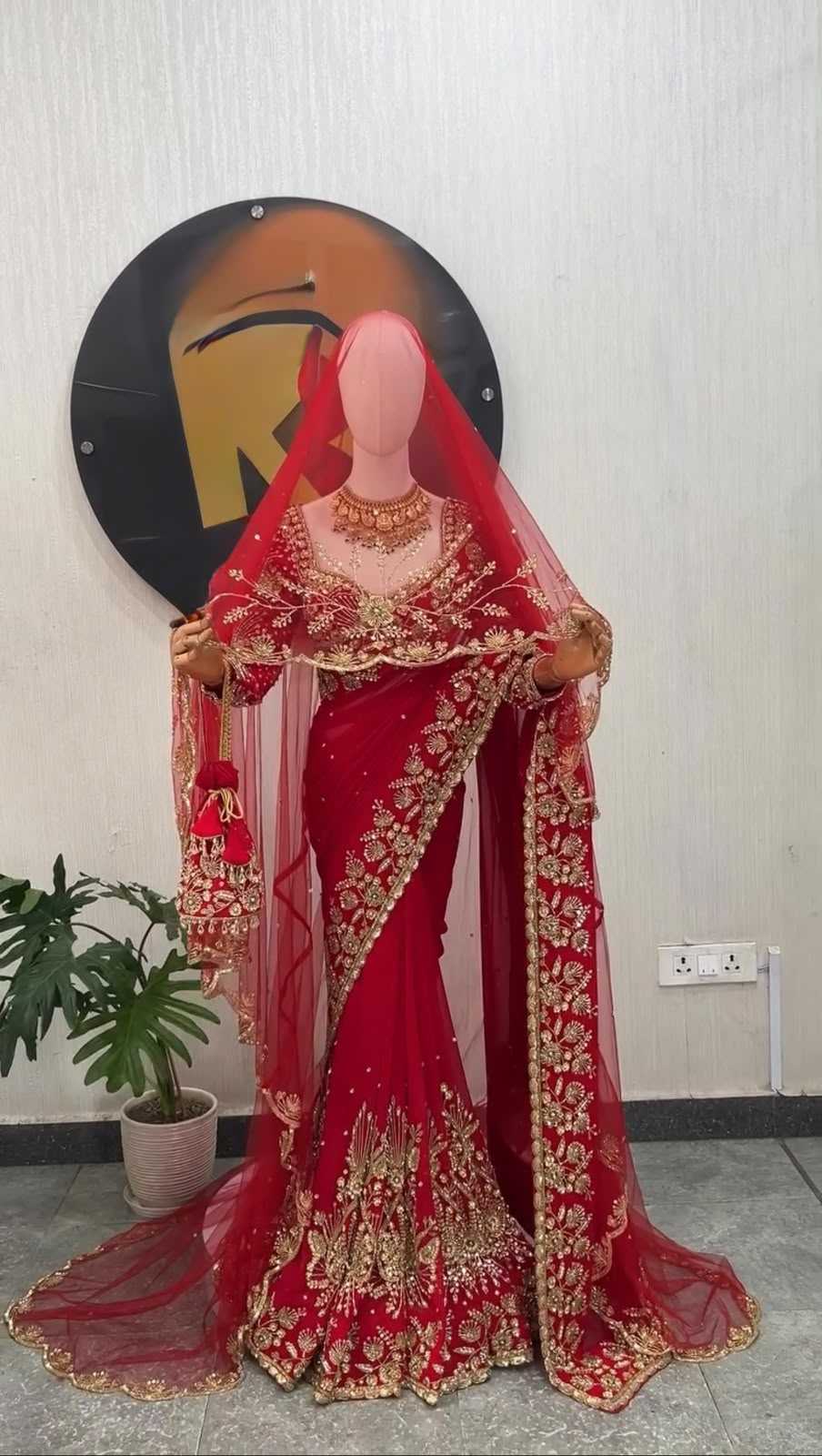 Faux Georgette Designer Saree in Red