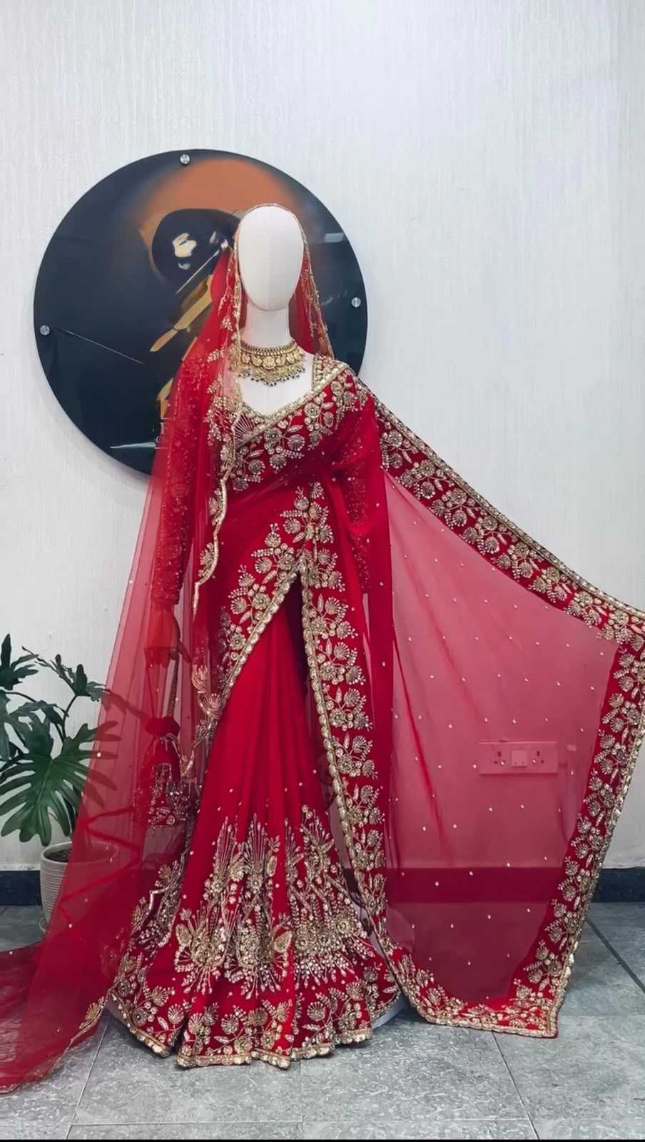 Faux Georgette Designer Saree in Red