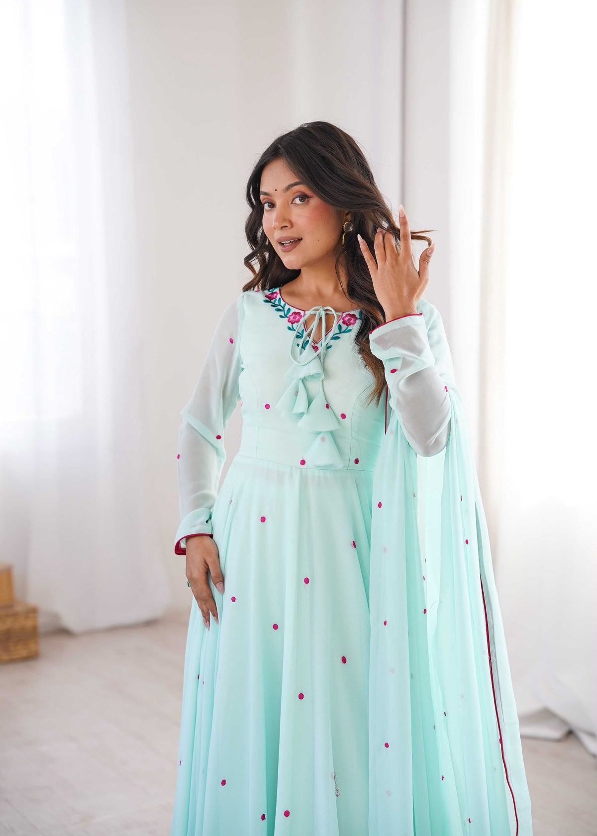 Faux Georgette Embroidery Gown