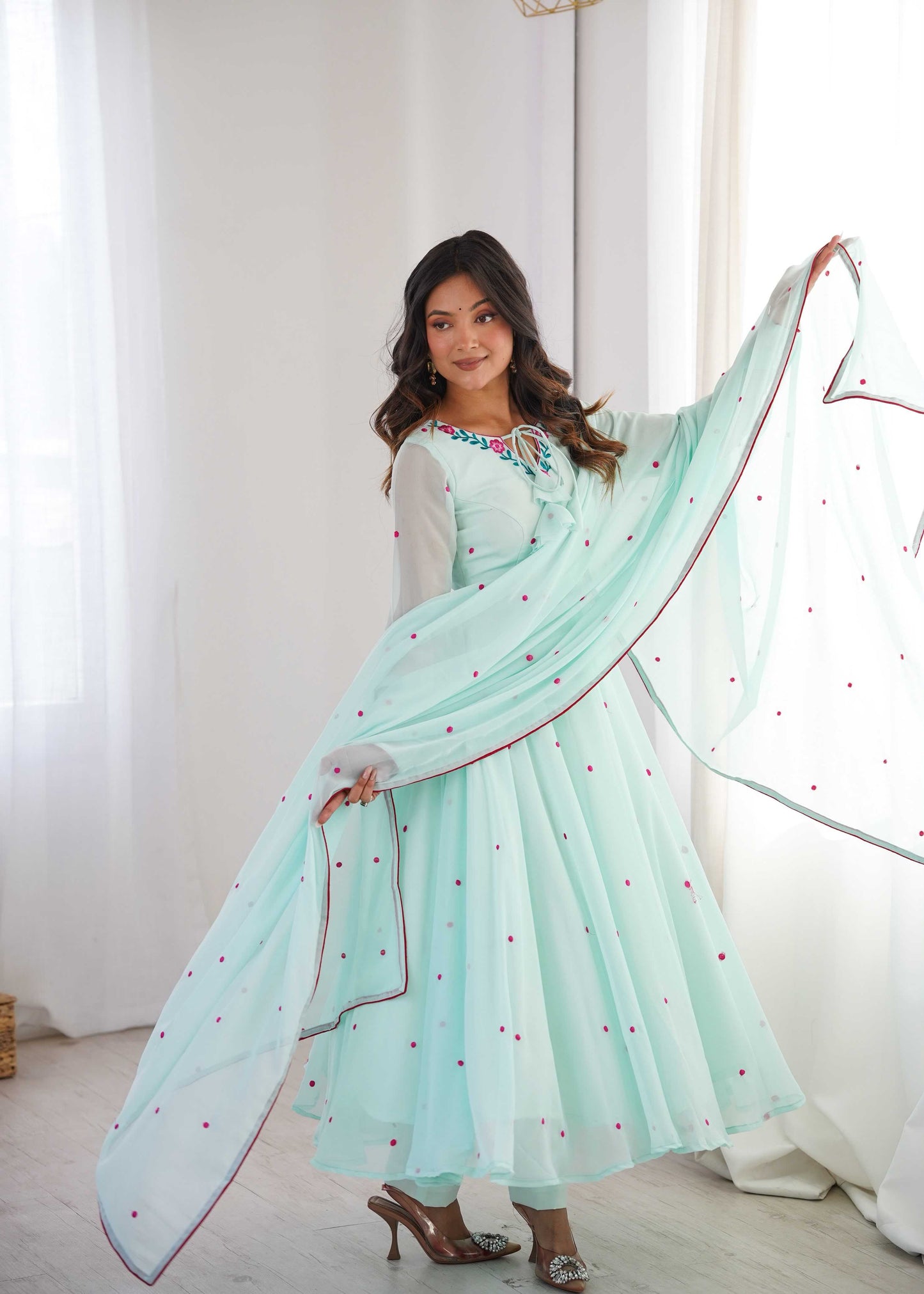 Faux Georgette Embroidery Gown