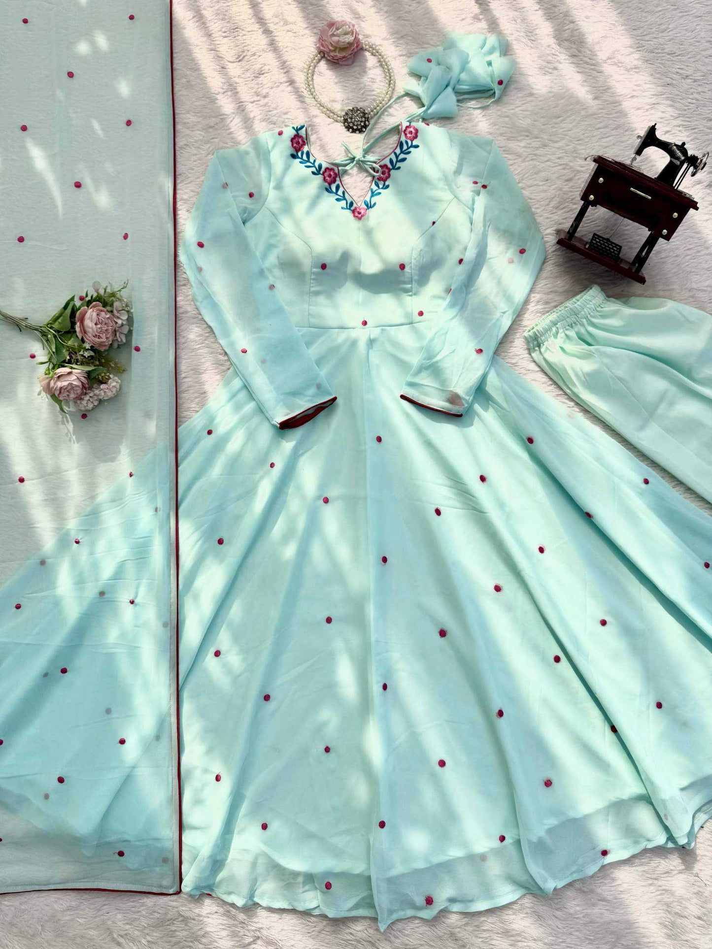 Faux Georgette Embroidery Gown