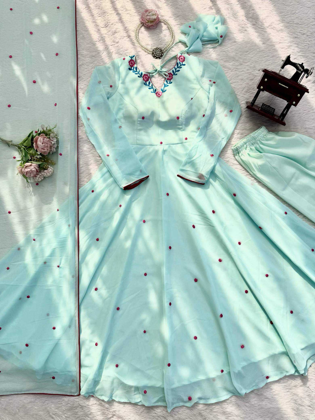 Faux Georgette Embroidery Gown