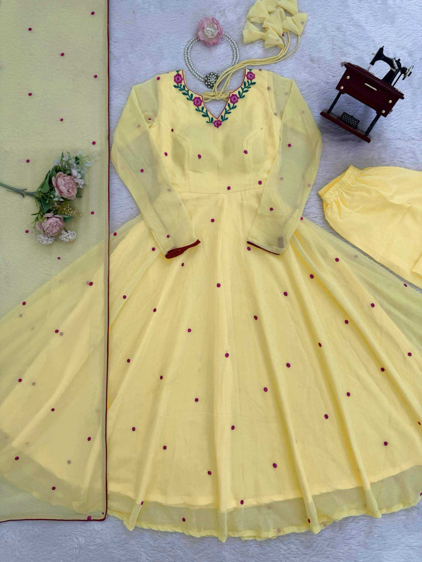 Faux Georgette Embroidery Gown