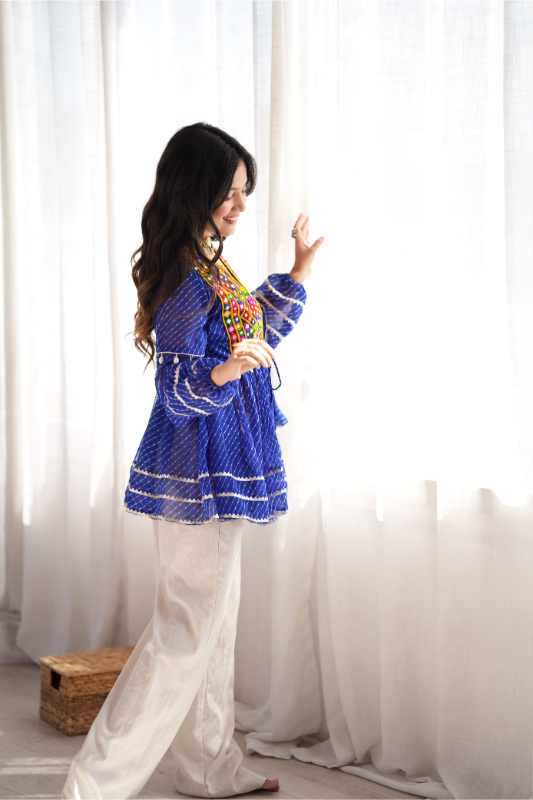 Faux Georgette Printed Kurti in Deep Blue