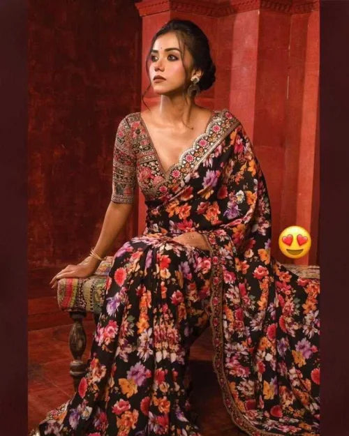 Georgette Printed Saree 0228