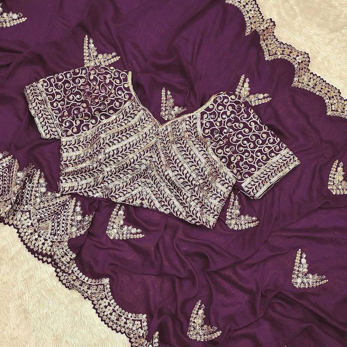 Vichitra Silk Soft Saree in Dark Wine
