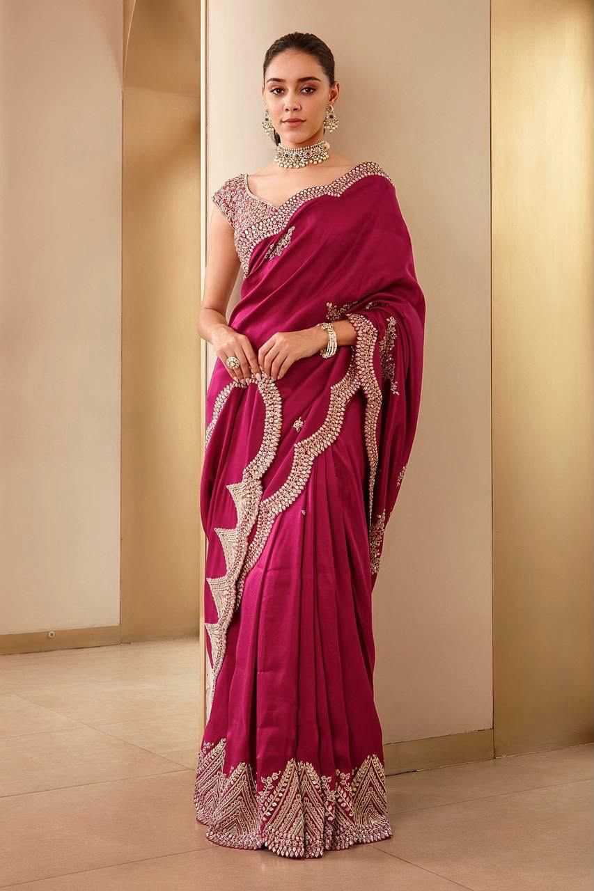 Vichitra Silk Soft Saree in Dark Wine