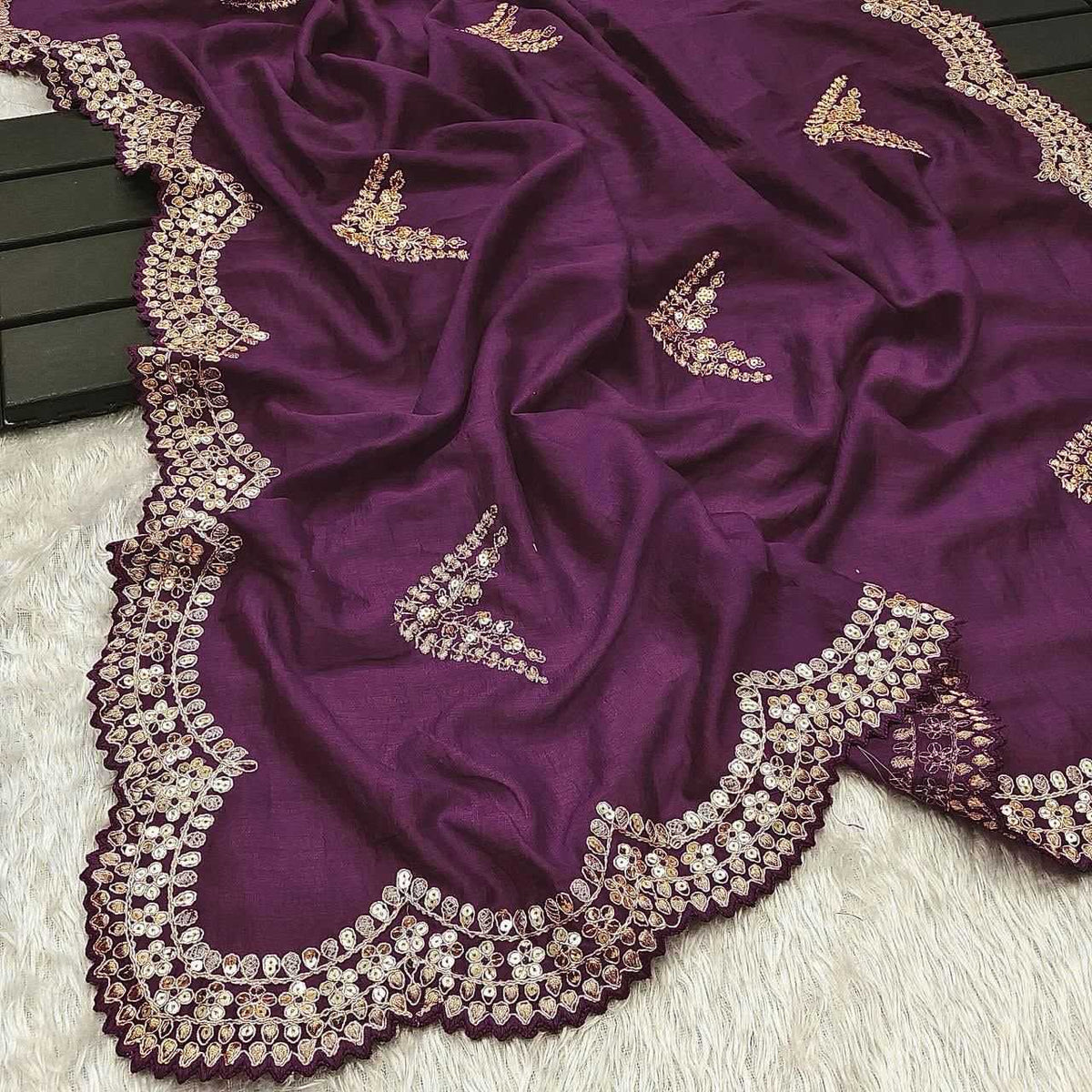 Vichitra Silk Soft Saree in Dark Wine