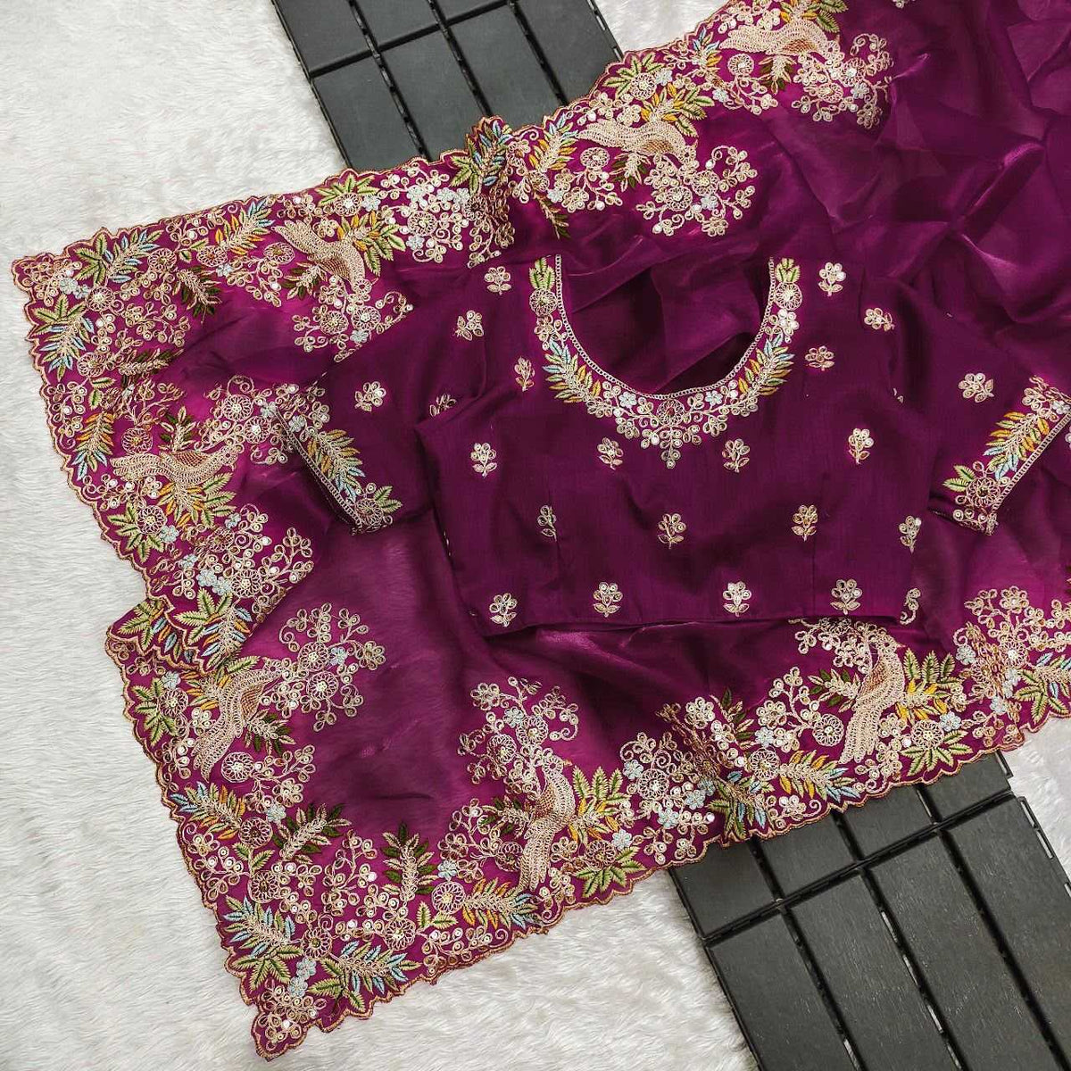 MOR Satin Silk Soft Saree