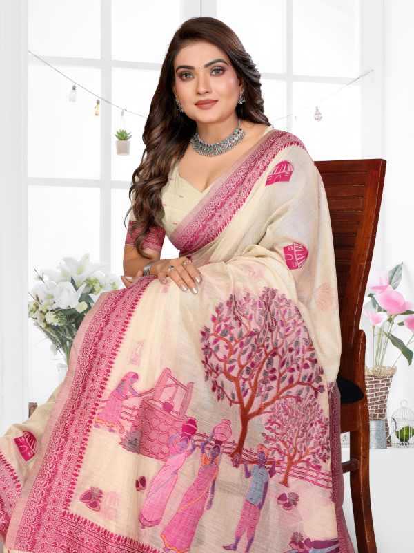 Purva Cotton Jacquard Saree in Peach