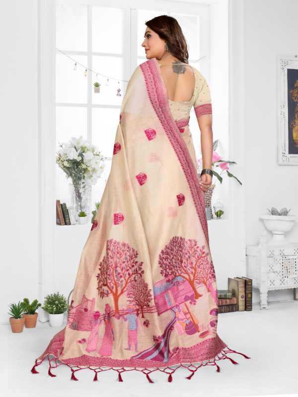 Purva Cotton Jacquard Saree in Peach