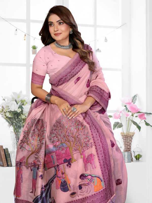 Purva Cotton Jacquard Saree in Peach