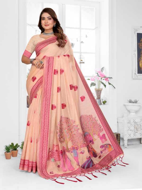 Purva Cotton Jacquard Saree in Peach